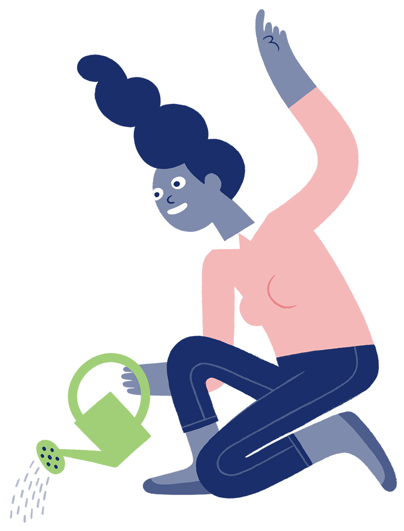 Illustration of a lady with a watering can, symbolising unlocking your potential