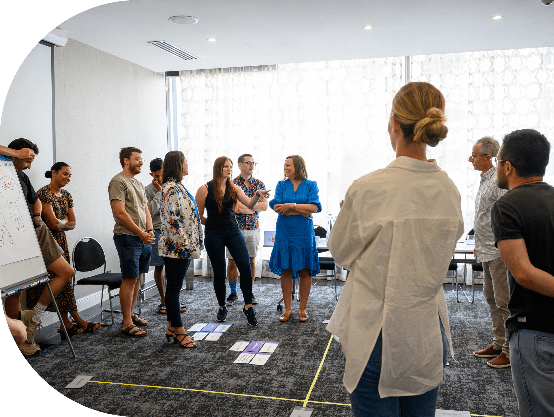 A photo of a group of people attending a Process Communication Model workshop, participating in a group learning activity