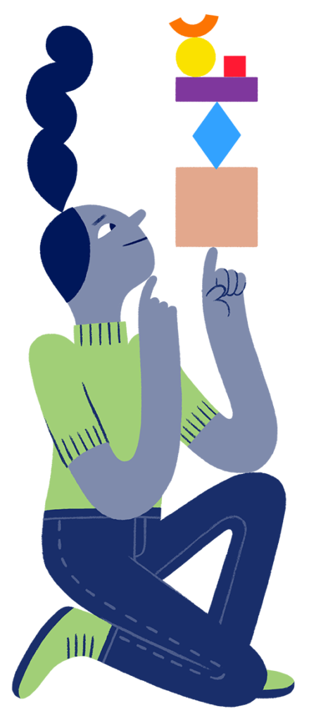 an illustration of a lady looking at her PCM personality profile for personality development